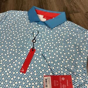 Redvanly Clyde Polo Shirt Men Large Malibu Blue White Geometric Stretch Golf NWT